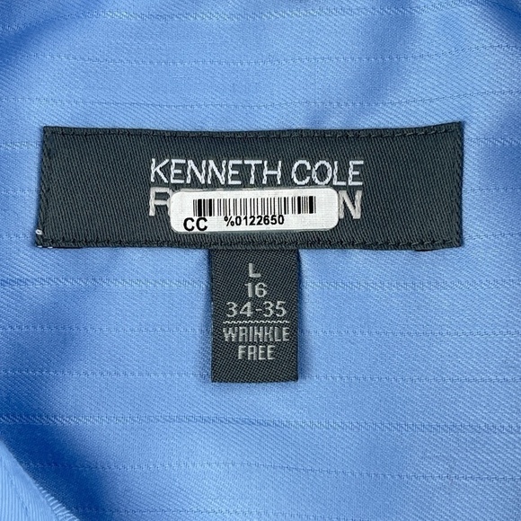 Kenneth Cole Reaction Button Up Shirt Mens Large 16 34/35 Blue Wrinkle Free - Picture 2 of 9